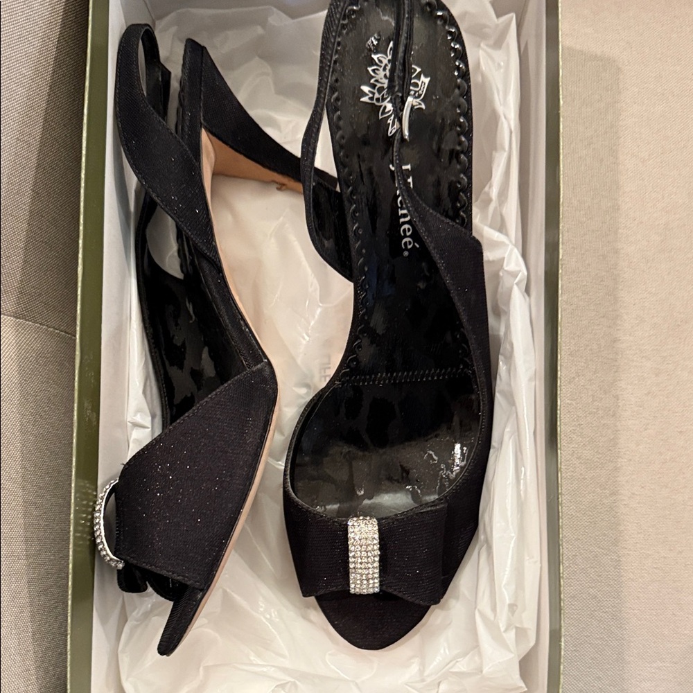 J.Renee Black Heels with Rhinestone Bow